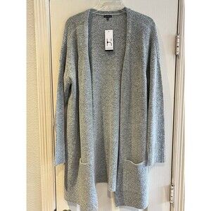 Hannah Cardigan Womens Large Gray Long Open Front Sweater Pockets NWT Classic